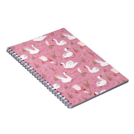 Cute Pink Swan Seamless Pattern Notizblock (Rechte Seite)