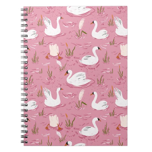 Cute Pink Swan Seamless Pattern Notizblock (Vorderseite)