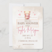 Cute Pink Teddy Bear Baby Shower Einladung (Vorderseite)