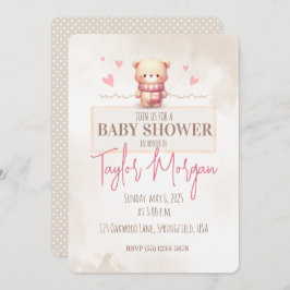 Cute Pink Teddy Bear Baby Shower  Einladung