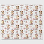 Cute Pink Teddy Bear Birthday Party Wrapping Paper Geschenkpapier (Flach)