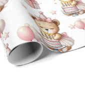 Cute Pink Teddy Bear Birthday Party Wrapping Paper Geschenkpapier (Rolleneckpunkt)