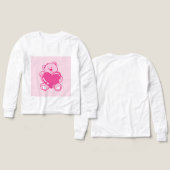 Cute Pink Teddy Bear Heart Kids Long Sleeve Shirt (Design Vorderseite & Rückseite)
