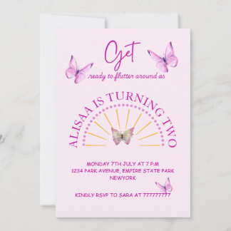 Cute Pink und Purple Butterfly Geburtstagskarte Einladung