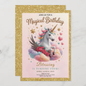 Cute Pink Unicorn Birthday Einladung (Vorne/Hinten)