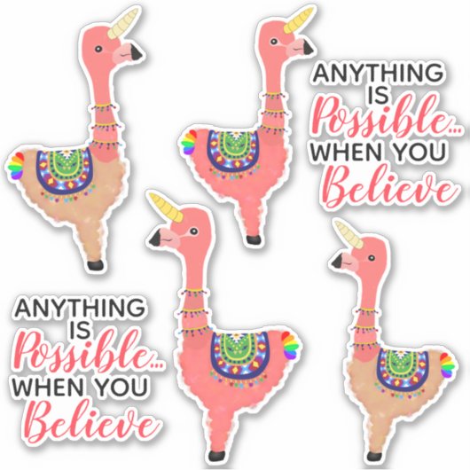 Cute Pink Unicorn Flamingo Llama Inspirational Aufkleber (Vorderseite)