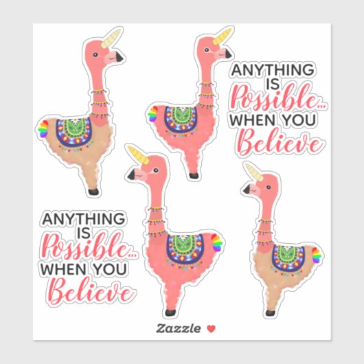 Cute Pink Unicorn Flamingo Llama Inspirational Aufkleber (Blatt)