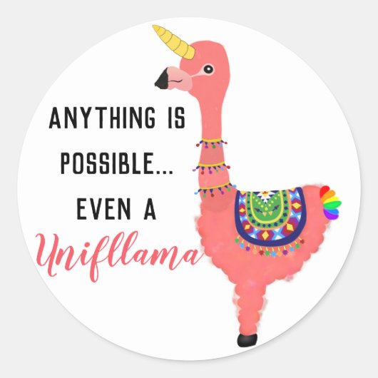 Cute Pink Unicorn Flamingo Llama Inspirational Runder Aufkleber (Vorderseite)