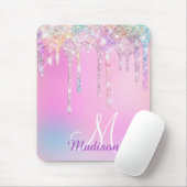 Cute Pink Unicorn Rainbow Glitter Drips monogram Mousepad (Mit Mouse)