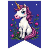Cute Pink Unicorn Seated Amongst Scottish Thistles Wimpelkette (Dritte Fahne)