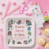 Cute Pink Village Christmas Party Pappteller (Party)