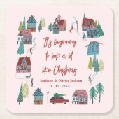 Cute Pink Village Christmas Party Rechteckiger Pappuntersetzer (Vorderseite)