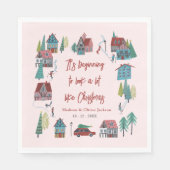 Cute Pink Village Christmas Party Serviette (Vorderseite)