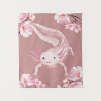 Cute Pink Watercolor Axolotl Tapestry Home Decor Wandteppich
