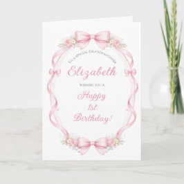 Cute Pink Watercolor Bows Pattern Girl Birthday Karte