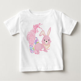 CUTE PINK WATERCOLOR EASTER BUNNY WITH EGGS BABY T-SHIRT