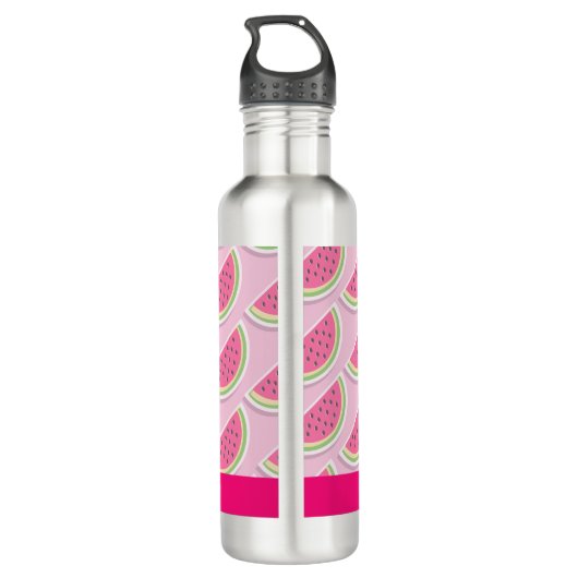 Cute Pink Watermelon Pattern Personalised Edelstahlflasche (Rückseite)