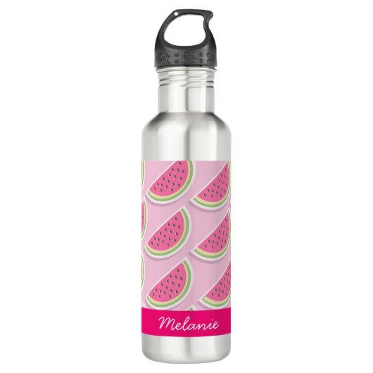 Cute Pink Watermelon Pattern Personalised Edelstahlflasche (Vorderseite)