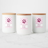 Cute Pink White Gingham Checkered Pattern Paw Name Lebensmitteletikett (Flaschen)