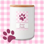 Cute Pink White Gingham Checkered Pattern Paw Name Lebensmitteletikett
