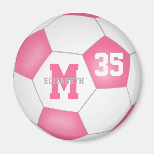 cute pink white girls custom soccer magnet (Vorne)