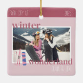 Cute Pink Winter Ski Theme Keepsake Photo  Keramikornament (Rückseite)