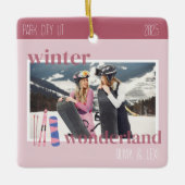 Cute Pink Winter Ski Theme Keepsake Photo  Keramikornament (Vorderseite)