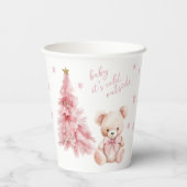Cute Pink Winter Teddy Bear Bow Baby Girl Shower Pappbecher (Rückseite)