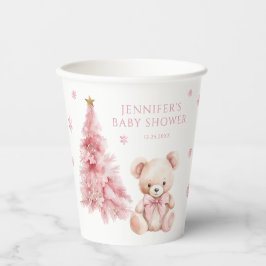 Cute Pink Winter Teddy Bear Bow Baby Girl Shower Pappbecher