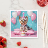Cute Pink Yorkie Birthday Serviette (Beispiel)