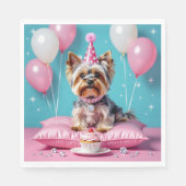 Cute Pink Yorkie Birthday Serviette (Vorderseite)