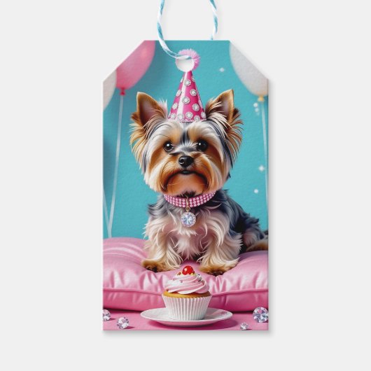 Cute Pink Yorkie Birthday To and From Geschenkanhänger (Vorderseite)