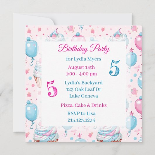 Cute Pink Yorkie Girl's Birthday Party Einladung (Rückseite)