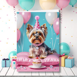 Cute Pink Yorkie Niece's Birthday Karte