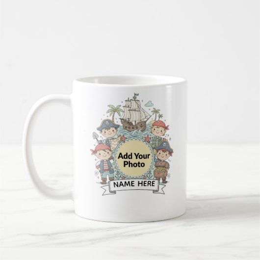 Cute Pirate Adventure Custom Photo Name Kids Mug Kaffeetasse (Links)