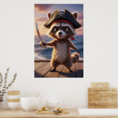 Cute Pirate Raccoon Adventure Art Poster (Küche)