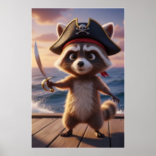 Cute Pirate Raccoon Adventure Art Poster (Vorne)