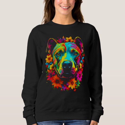 Cute Pitbull Dog Flowers Sweatshirt (Vorderseite)