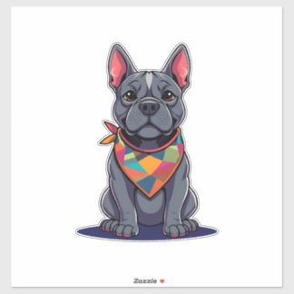 Cute Pitbull Frenchie Dog with Bandana Art Aufkleber