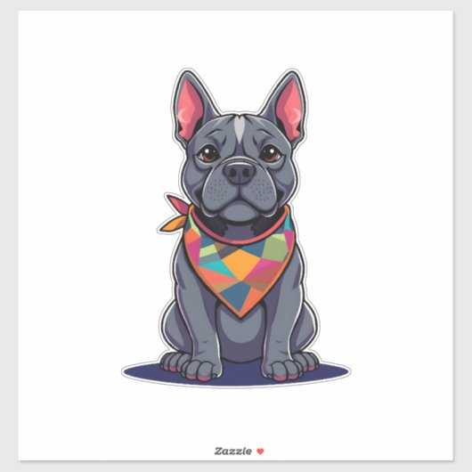 Cute Pitbull Frenchie Dog with Bandana Art Aufkleber (Blatt)