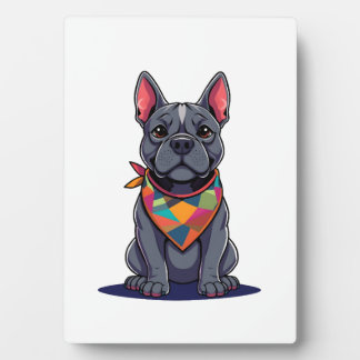 Cute Pitbull Frenchie Dog with Bandana Art Fotoplatte