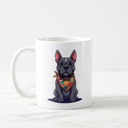 Cute Pitbull Frenchie Dog with Bandana Art Kaffeetasse (Links)