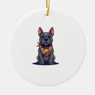 Cute Pitbull Frenchie Dog with Bandana Art Keramik Ornament