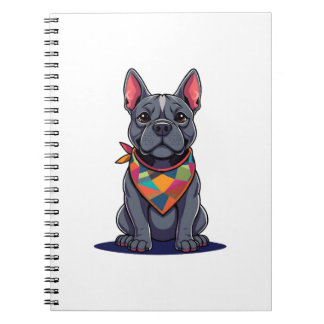 Cute Pitbull Frenchie Dog with Bandana Art Notizblock
