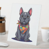 Cute Pitbull Frenchie Dog with Bandana Art Sockelschild (In Situ)