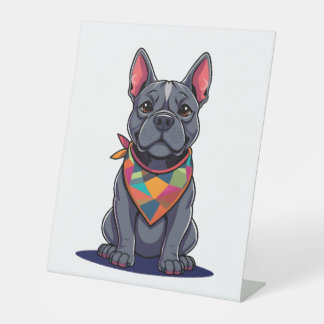 Cute Pitbull Frenchie Dog with Bandana Art Sockelschild