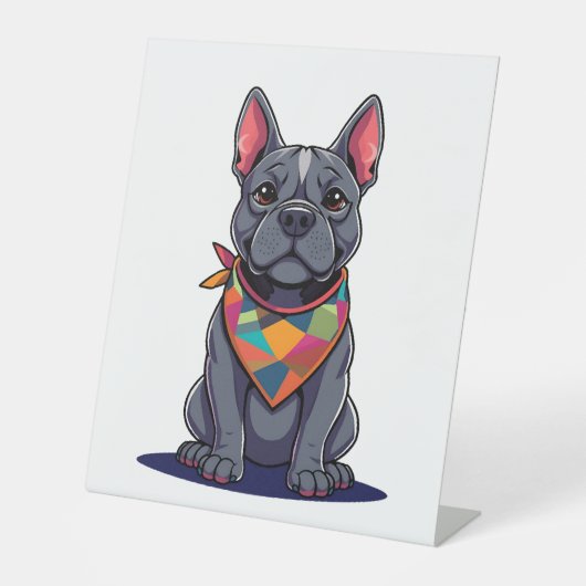 Cute Pitbull Frenchie Dog with Bandana Art Sockelschild (Vorderseite)