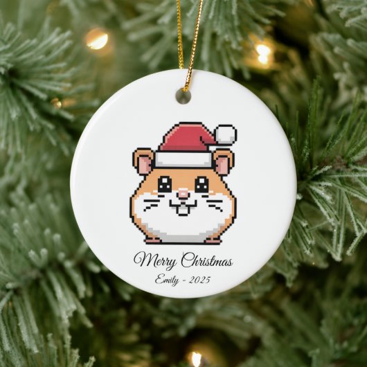 Cute Pixel Art Hamster Santa Hat Christmas Gift Keramik Ornament (Baum)