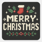 Cute pixel art Merry Christmas Quadratischer Aufkleber (Vorderseite)