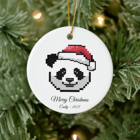 Cute Pixel Art Panda Bear Santa Hat Christmas Gift Keramik Ornament (Baum)